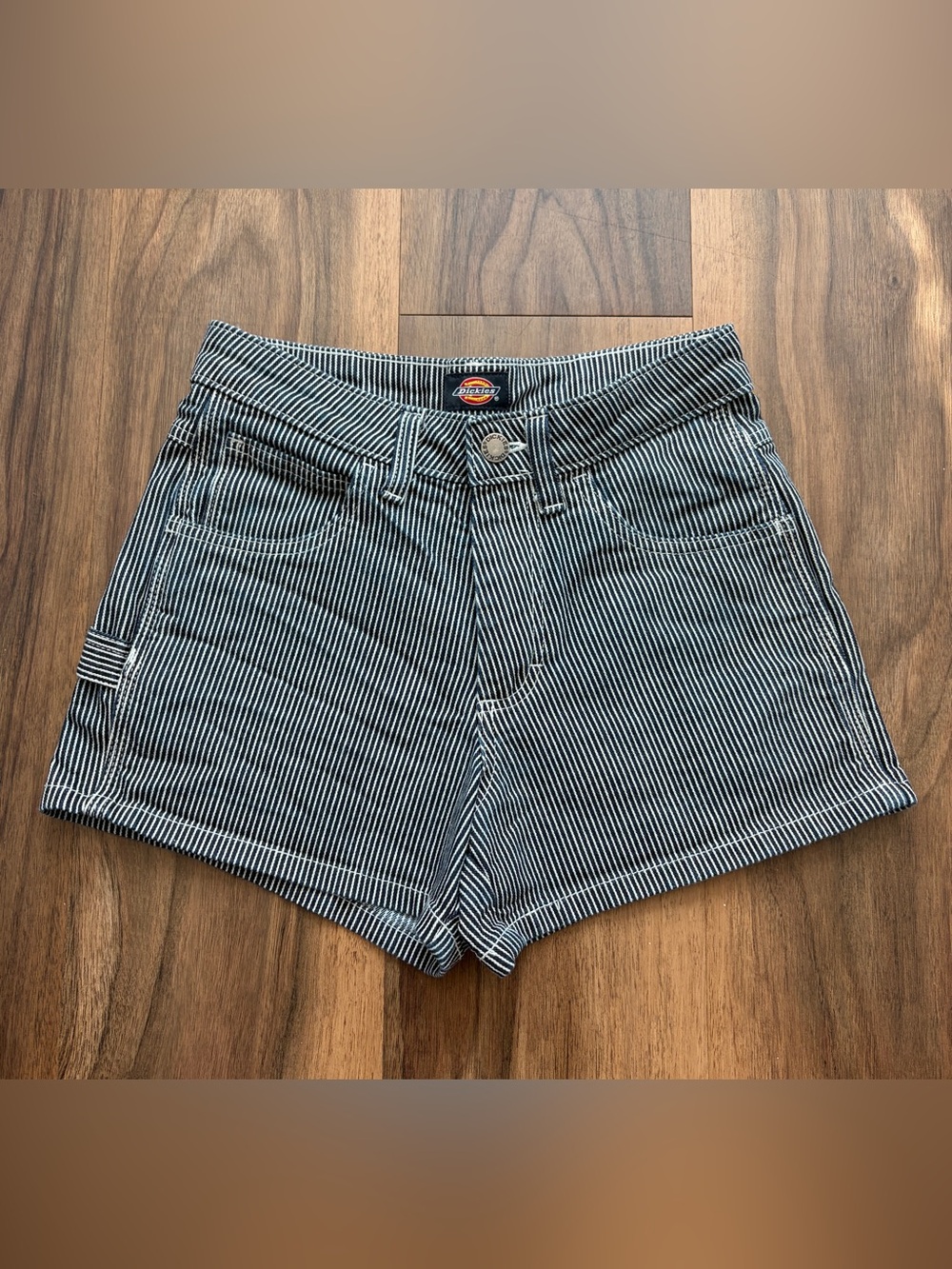Dickies Women's Black & White Pinstripe Cotton Shorts